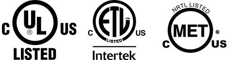 Logos of UL, ETL, MET certified NRTLs for EV Charging Stations
