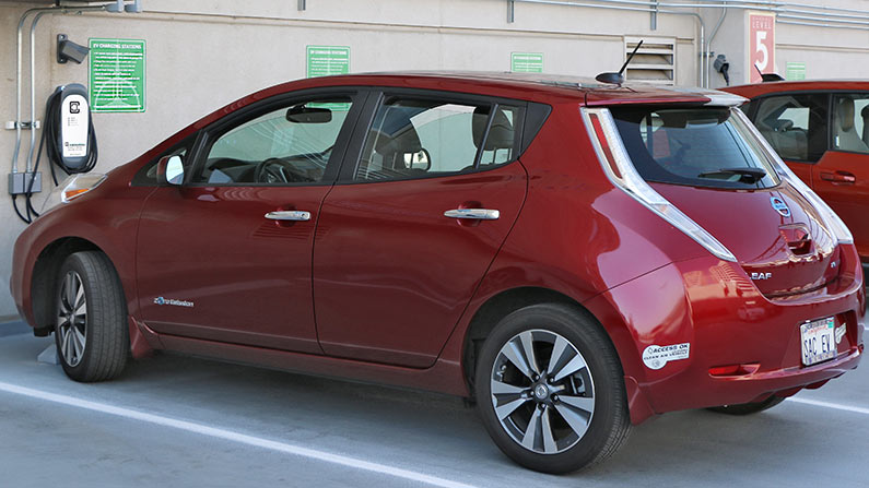 Nissan Leaf plugged into EVSE