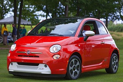 Red Fiat 500e Battery Powered Electric Vehicle