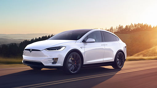 Tesla Model X White Falcon Doors Open
